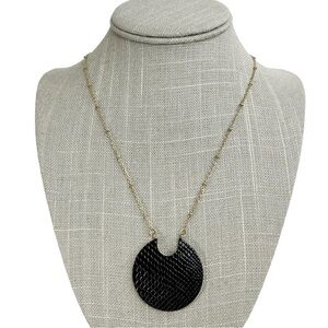Black Snakeskin Embossed Crescent Shape Pendant Chain Necklace